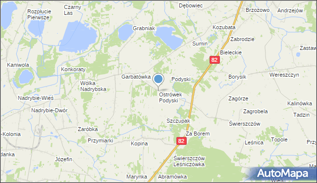 mapa Ostrówek Podyski, Ostrówek Podyski na mapie Targeo